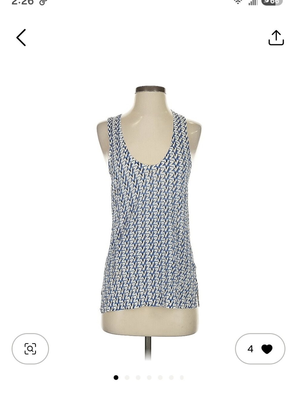 Zadig & Voltaire Blue and White Linen Blend Printed Scoop Tank